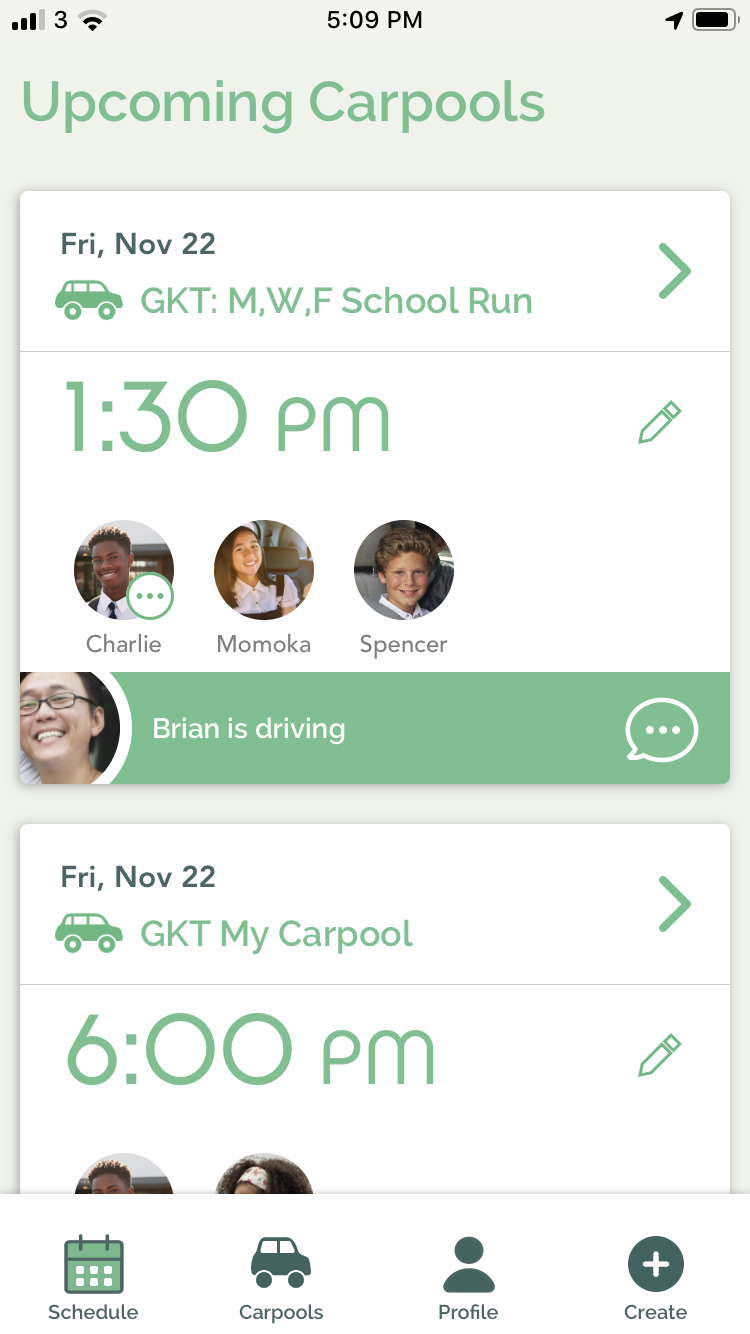 Carpool app for parents